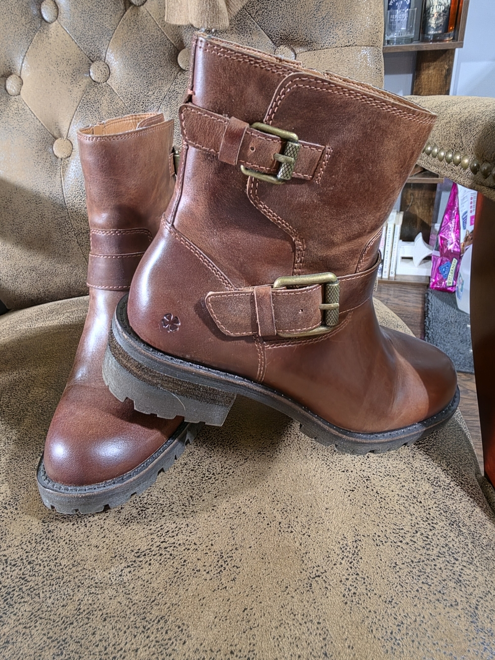 Lucky Brand Women’s Brown Leather Buckle Ankle Boots